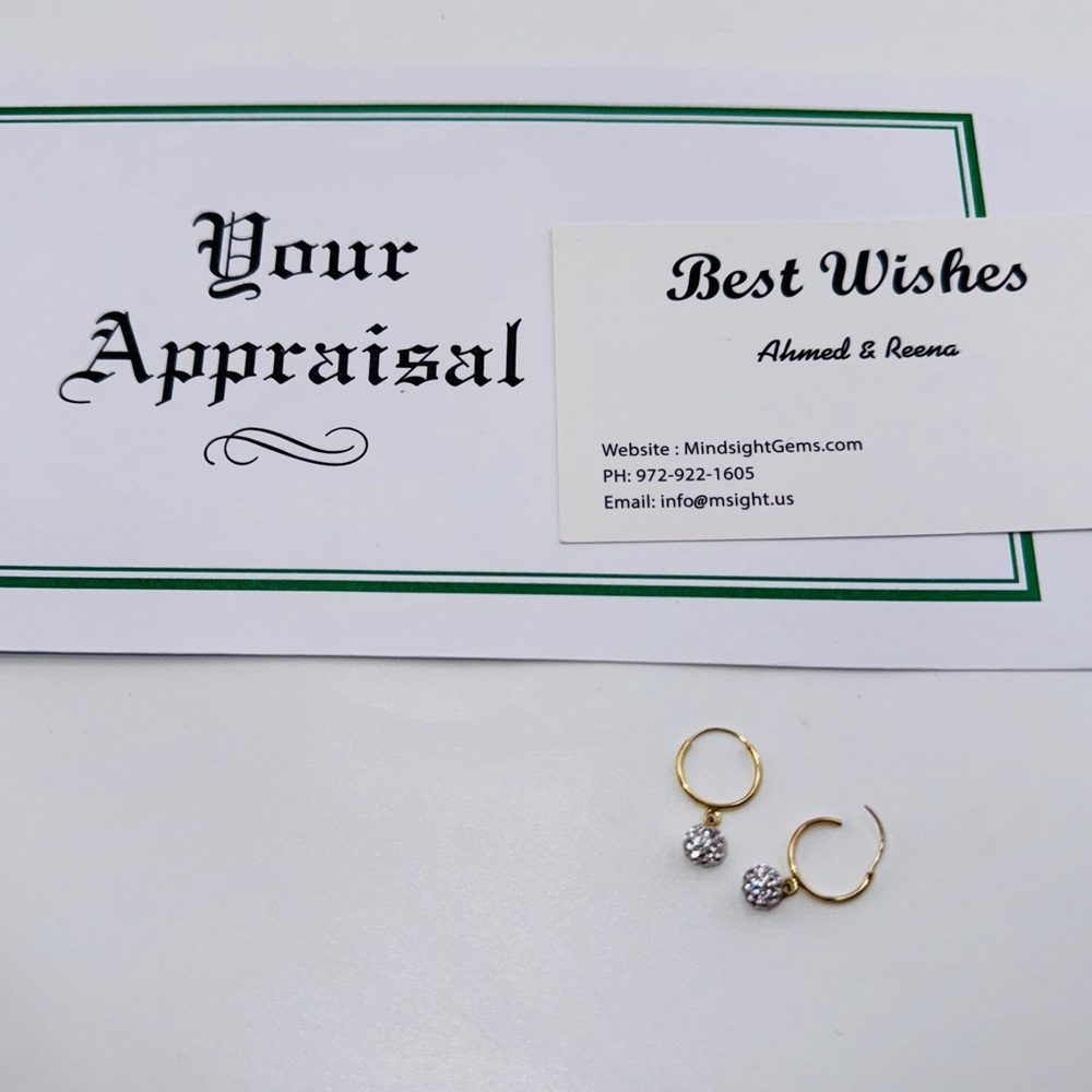 10K Solid Real Yellow Gold Dangling Hoop Earrings | Genuine Swarovski Crystal - Picture 6 of 6